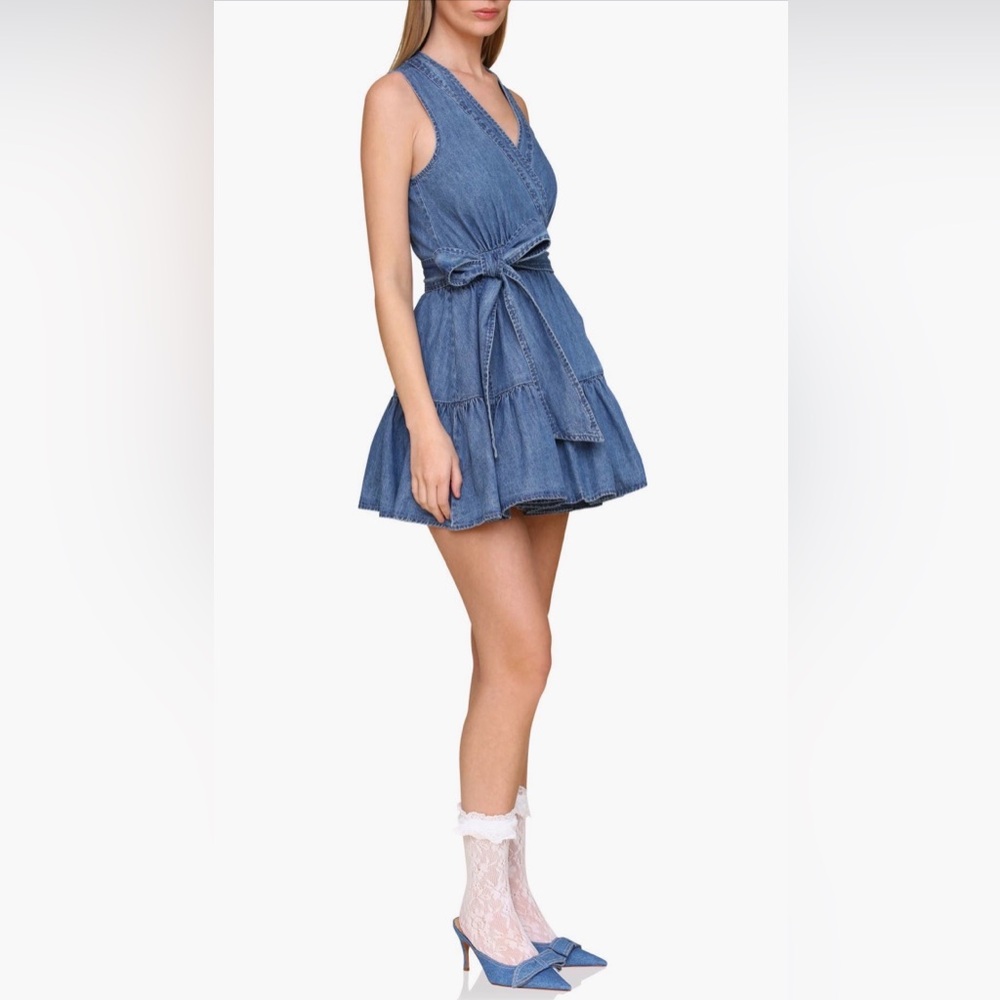 Avec Les Filles Blue Denim Tie Waist Wrap‎ Mini Dress - Picture 4 of 9